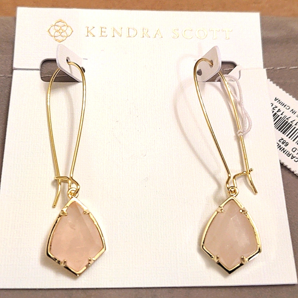 Kendra Scott Gold Drop Earrings with Pale Pink Stones
